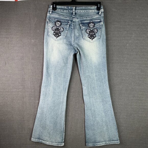Urban Weekend Denim - Urban Weekend Womens size 13 Blue Flare Leg Denim Jeans Embroidered Back Pockets
